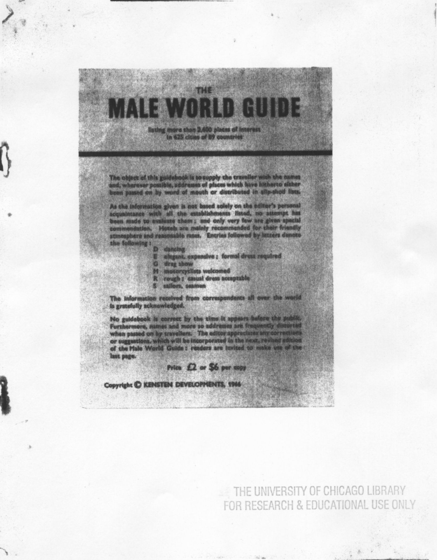 Male World Guide, 1966