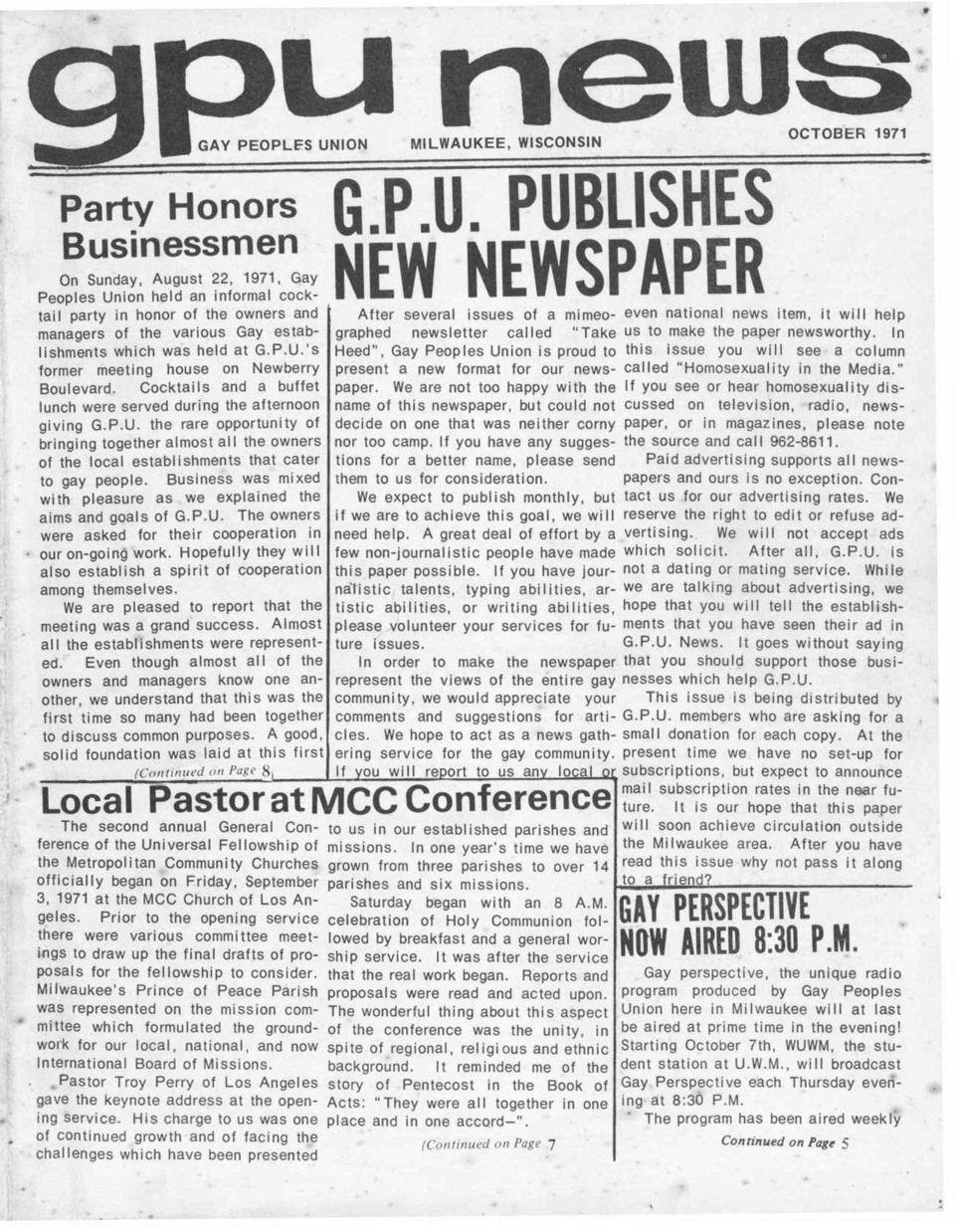 First issue of gpu news- October 1971